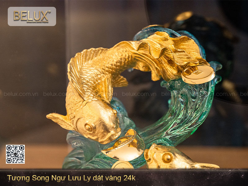 Tượng song ngư lưu ly dát vàng 24k&nbsp;